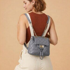 Badgley Mischka Vegan Leather Micro Mini Quilted Backpack in Gray - NWT